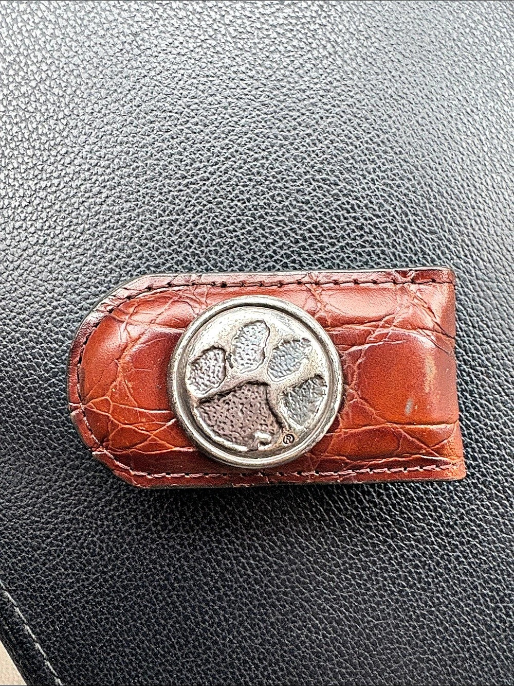 Clemson Paw Leather Money Clip in Brown
